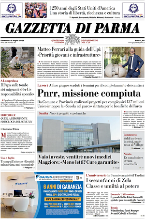Prima pagina Gazzetta di Parma di oggi - Quotidiano regionale
