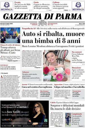 Prima pagina Gazzetta di Parma di oggi - Quotidiano regionale
