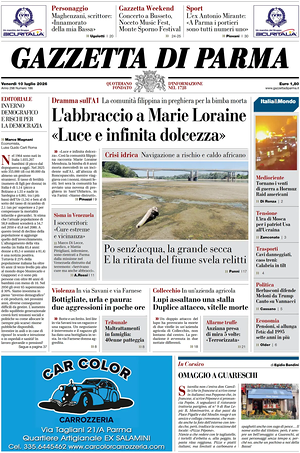 Prima pagina Gazzetta di Parma di oggi - Quotidiano regionale