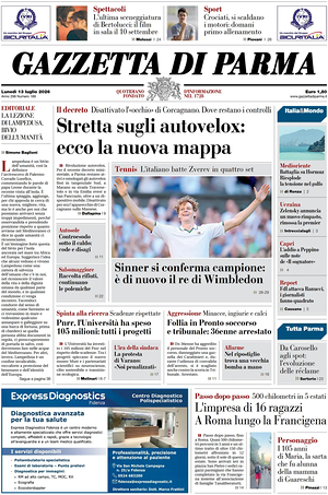 Prima pagina Gazzetta di Parma di oggi - Quotidiano regionale
