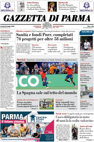 Prima pagina Gazzetta di Parma di oggi - Quotidiano regionale