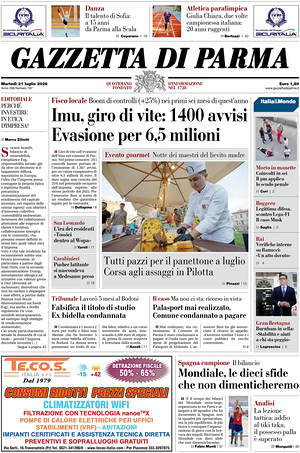 Prima pagina Gazzetta di Parma di oggi - Quotidiano regionale