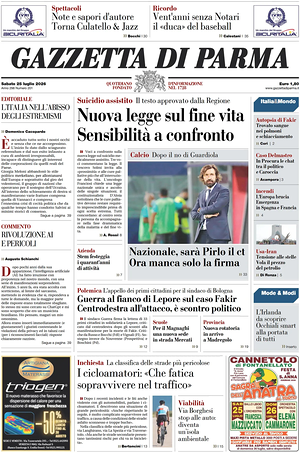 Prima pagina Gazzetta di Parma di oggi - Quotidiano regionale