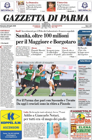 Prima pagina Gazzetta di Parma di oggi - Quotidiano regionale