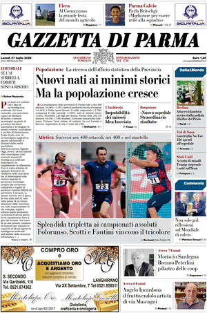 Prima pagina Gazzetta di Parma di oggi - Quotidiano regionale