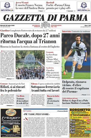 Prima pagina Gazzetta di Parma di oggi - Quotidiano regionale