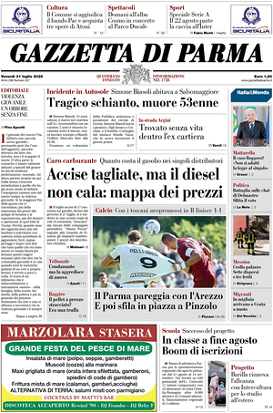 Prima pagina Gazzetta di Parma di oggi - Quotidiano regionale