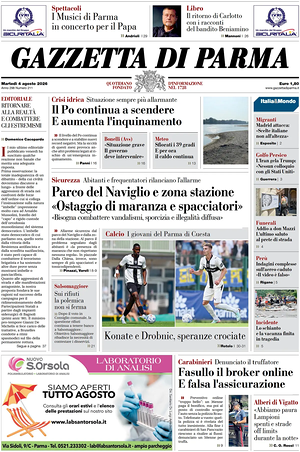 Prima pagina Gazzetta di Parma di oggi - Quotidiano regionale