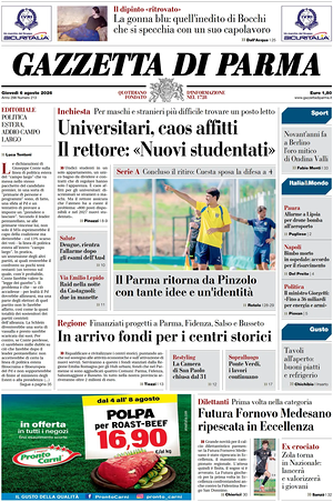 Prima pagina Gazzetta di Parma di oggi - Quotidiano regionale