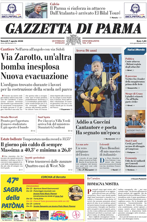 Prima pagina Gazzetta di Parma di oggi - Quotidiano regionale