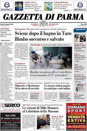 Prima pagina Gazzetta di Parma di oggi - Quotidiano regionale