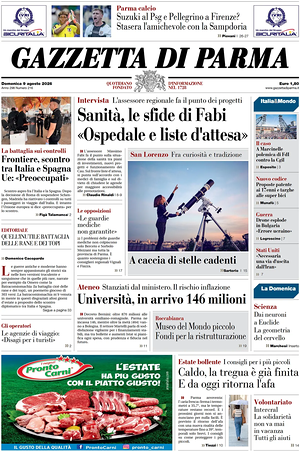 Prima pagina Gazzetta di Parma di oggi - Quotidiano regionale