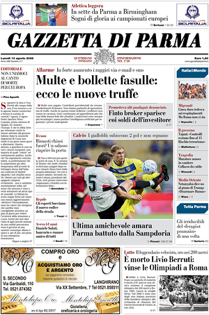 Prima pagina Gazzetta di Parma di oggi - Quotidiano regionale