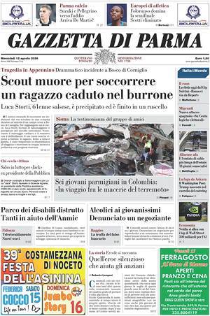 Prima pagina Gazzetta di Parma di oggi - Quotidiano regionale
