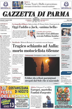 Prima pagina Gazzetta di Parma di oggi - Quotidiano regionale
