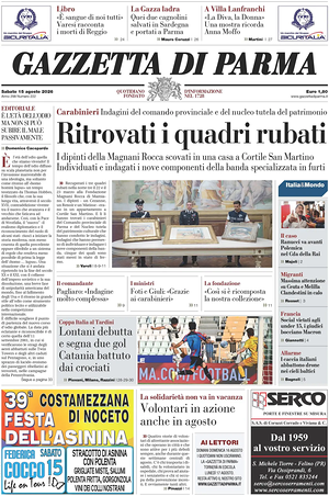 Prima pagina Gazzetta di Parma di oggi - Quotidiano regionale