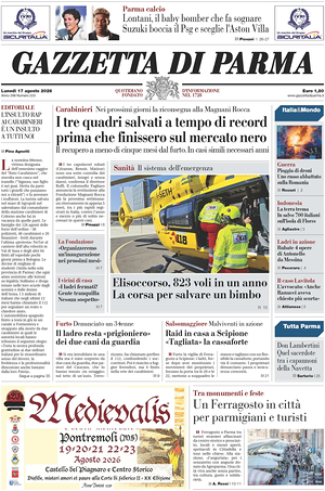 Prima pagina Gazzetta di Parma di oggi - Quotidiano regionale