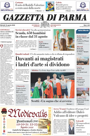 Prima pagina Gazzetta di Parma di oggi - Quotidiano regionale