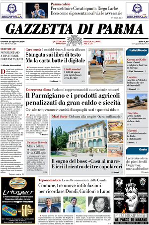 Prima pagina Gazzetta di Parma di oggi - Quotidiano regionale