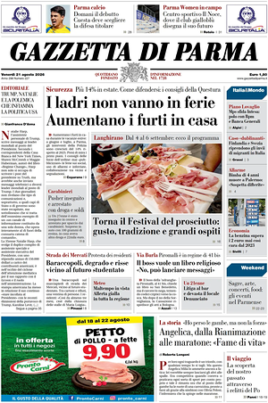 Prima pagina Gazzetta di Parma di oggi - Quotidiano regionale