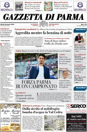 Prima pagina Gazzetta di Parma di oggi - Quotidiano regionale