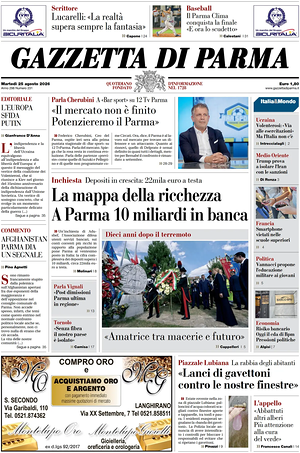 Prima pagina Gazzetta di Parma di oggi - Quotidiano regionale