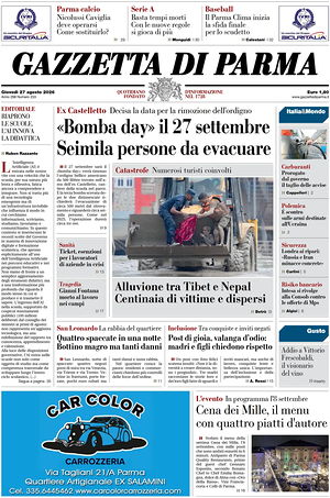Prima pagina Gazzetta di Parma di oggi - Quotidiano regionale