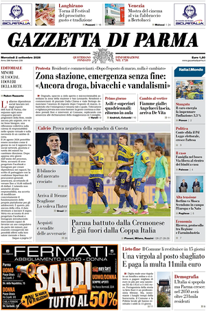 Prima pagina Gazzetta di Parma di oggi - Quotidiano regionale