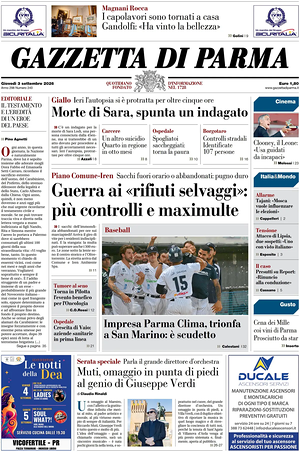 Prima pagina Gazzetta di Parma di oggi - Quotidiano regionale