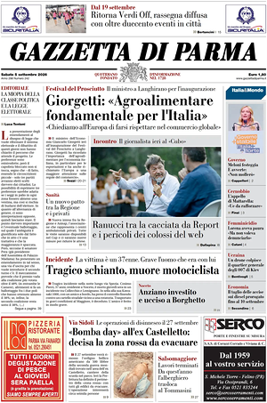 Prima pagina Gazzetta di Parma di oggi - Quotidiano regionale
