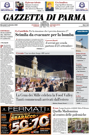 Prima pagina Gazzetta di Parma di oggi - Quotidiano regionale
