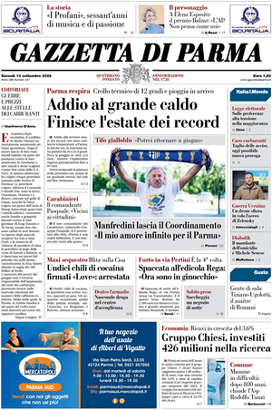 Prima pagina Gazzetta di Parma di oggi - Quotidiano regionale