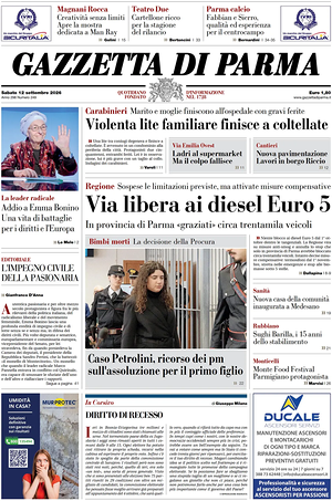 Prima pagina Gazzetta di Parma di oggi - Quotidiano regionale