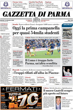 Prima pagina Gazzetta di Parma di oggi - Quotidiano regionale