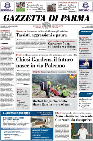 Prima pagina Gazzetta di Parma di oggi - Quotidiano regionale