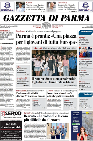 Prima pagina Gazzetta di Parma di oggi - Quotidiano regionale