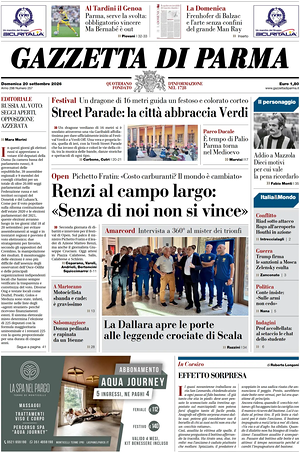 Prima pagina Gazzetta di Parma di oggi - Quotidiano regionale