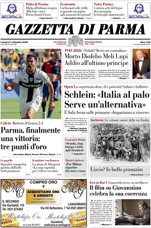 Prima pagina Gazzetta di Parma di oggi - Quotidiano regionale