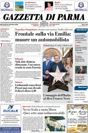 Prima pagina Gazzetta di Parma di oggi - Quotidiano regionale