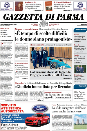 Prima pagina Gazzetta di Parma di oggi - Quotidiano regionale