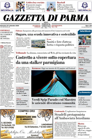 Prima pagina Gazzetta di Parma di oggi - Quotidiano regionale