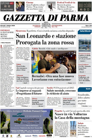 Prima pagina Gazzetta di Parma di oggi - Quotidiano regionale