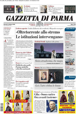 Prima pagina Gazzetta di Parma di oggi - Quotidiano regionale
