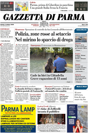 Prima pagina Gazzetta di Parma di oggi - Quotidiano regionale