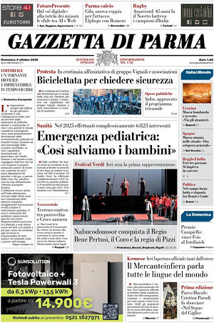 Prima pagina Gazzetta di Parma di oggi - Quotidiano regionale