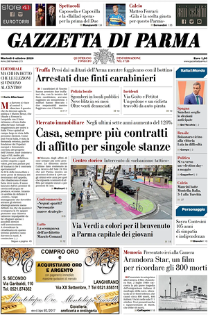 Prima pagina Gazzetta di Parma di oggi - Quotidiano regionale