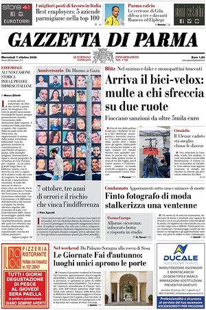 Prima pagina Gazzetta di Parma di oggi - Quotidiano regionale