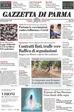 Prima pagina Gazzetta di Parma di oggi - Quotidiano regionale