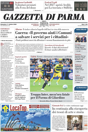Prima pagina Gazzetta di Parma di oggi - Quotidiano regionale