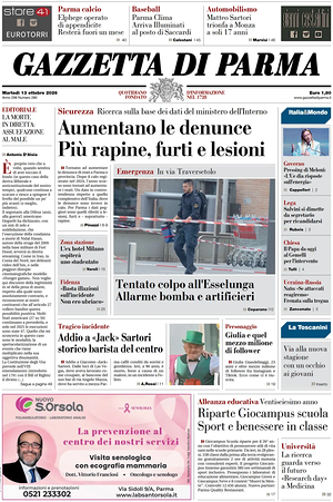 Prima pagina Gazzetta di Parma di oggi - Quotidiano regionale